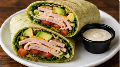 Equilibrium Turkey and Avocado Wrap close-up food photo