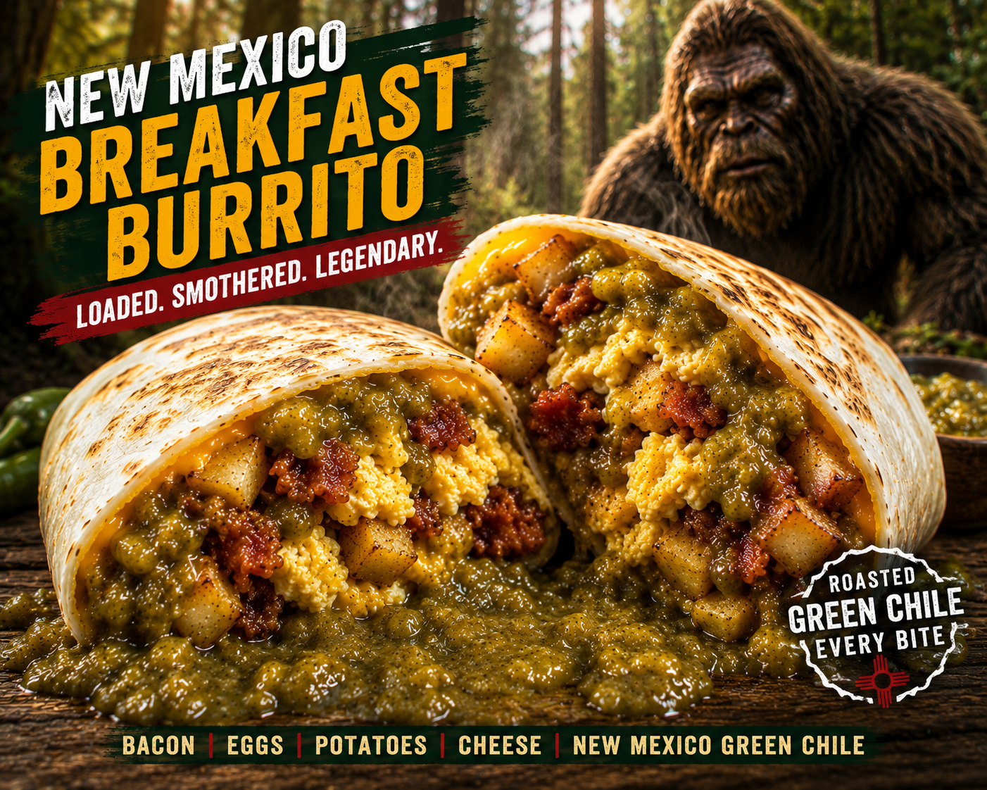Sasquatch Green Chili Breakfast Burrito