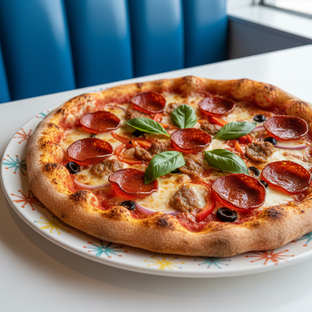 Pizza on starburst diner plate