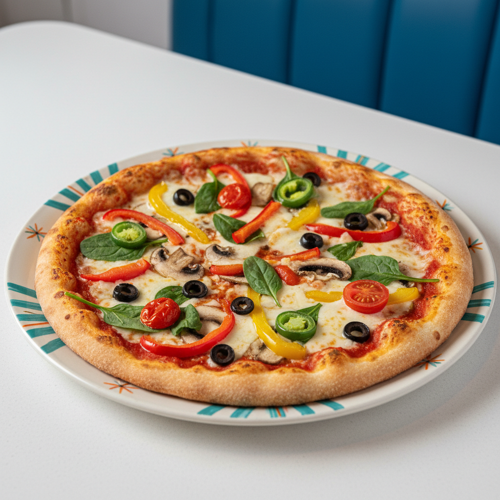 Vegetarian Pizza on starburst diner plate