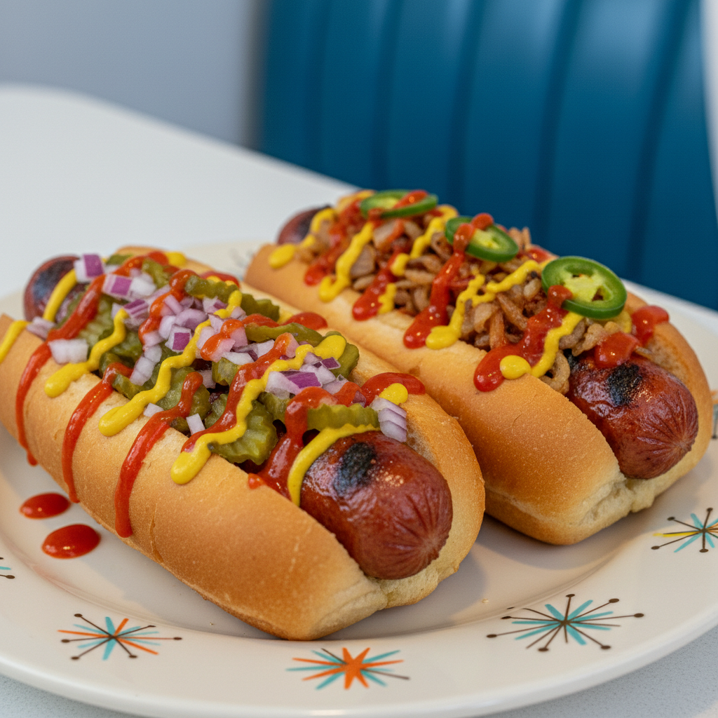Atomic Style – 2 Stacks / 2 Dogs on starburst diner plate