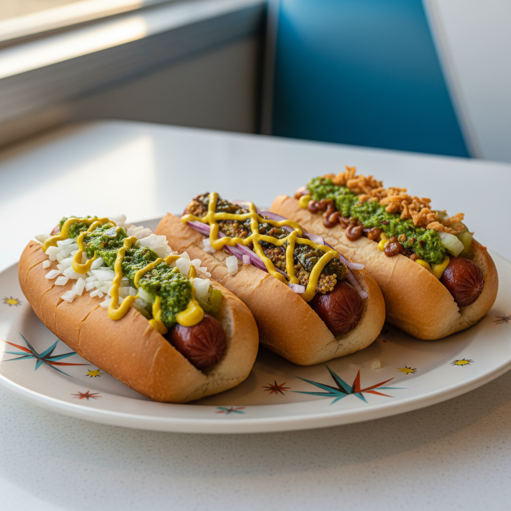 Nuclear Style – 3 Stacks / 3 Dogs on starburst diner plate