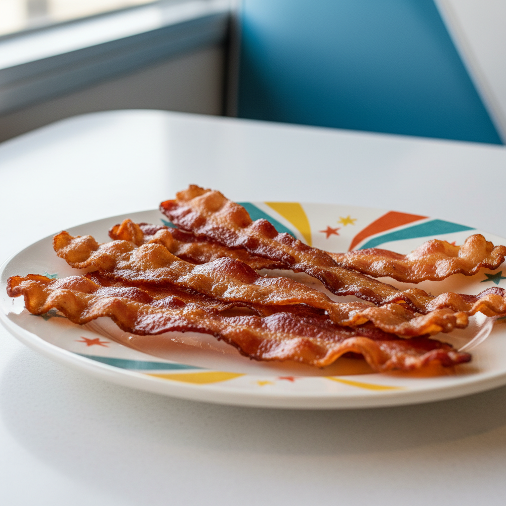 Crispy bacon strips on starburst diner plate