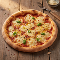 Cheese pizza with golden melted mozzarella and tomato sauce