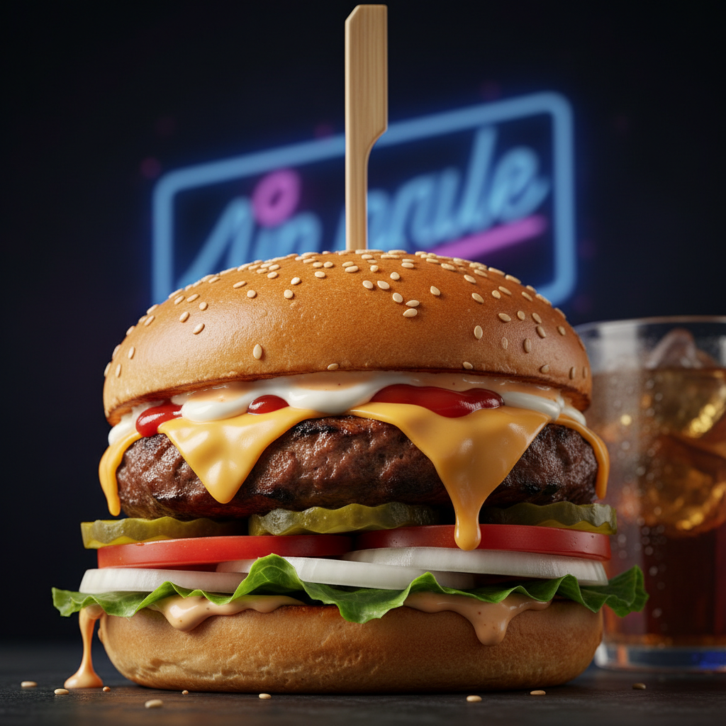 B2. Cheeseburger with melted American cheese on a toasted brioche bun